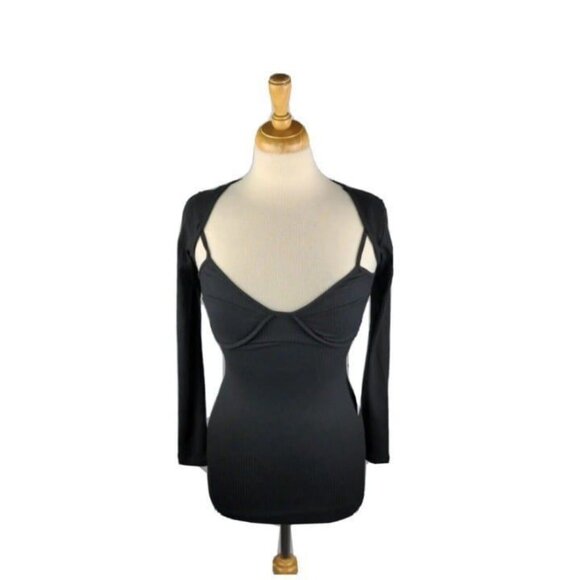 NEW! Astr The Label Womens Bustier Dress Shrug Set Black Ribbed Size XS - Picture 3 of 10
